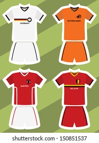 set of abstract football jerseys, germany, netherlands, austria and belgium