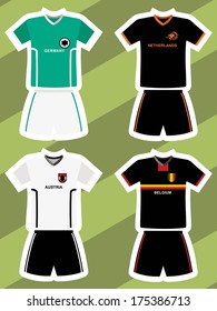 set of abstract football jerseys, Germany, Netherlands, Austria and Belgium 