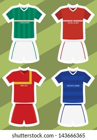 set of abstract football jerseys, ireland, england, wales and scotland