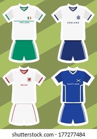set of abstract football jerseys, ireland, england, wales and scotland