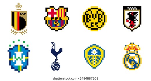 Set Abstract Football Soccer Club Team Badge Logo Pixel Art Vector EPS PNG Clip Art No Transparent Background 