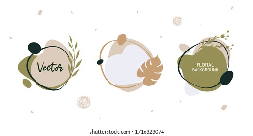 Set of abstract form with floral elements. Banners, posters, cover design templates