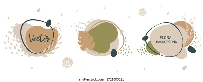 Set of abstract form with floral elements. Banners, posters, cover design templates