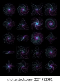 Set of Abstract fractal objects on a black background. Perfect for any use.