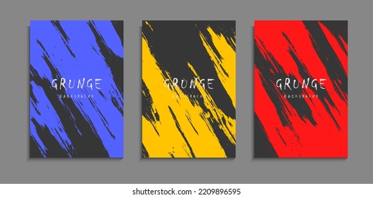 Set Of Abstract Frame Grunge Bright Paint Texture In Black Background A4 Template