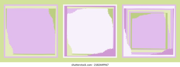 Set of abstract frames in green and purple colors. Vector illustration for the design of the instagram feed, social networks, postcards, banners, posters, wedding invitations.