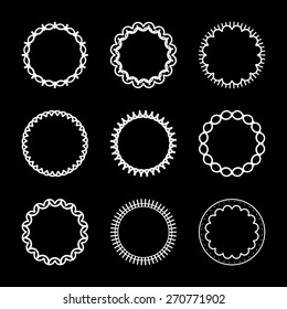 Set of abstract frames, labels, logo templates in line style. Graphic design elements. Vector illustration