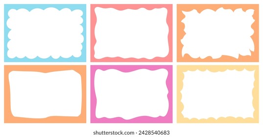 Set of abstract frames. Wavy edges, textbox bubble, curvy border for picture, diploma, poster. Vector illustration with transparent background. Simple childish vignette in doodle style.