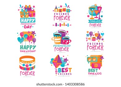 Set of abstract friends logo templates. Happy friendship day. Original vector design for postcard, invitation, mobile app or messenger