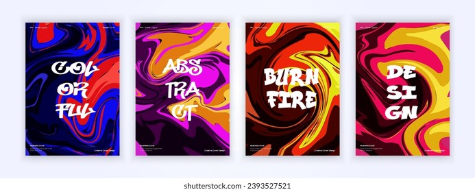 Conjunto de fondo abstracto de mármol a todo color. Imprime con líquido de estilo gráfico. ondulación, fluido, fondos de moda para diseños de portada, invitaciones, estuche, papel envolvente
