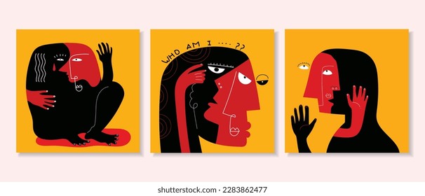 Set of abstract funny expression figure person icon hand drawn vector illustration.