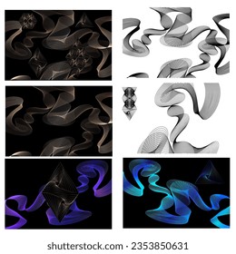 set of Abstract futuristic backgrounds - hair lines, waves, overflow in free movement. Vector illustration