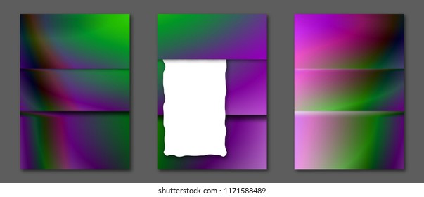 Set of abstract futuristic backgrounds with layers overlap. Applicable for Covers, Placards, Posters, Booklets, Blanks, Cards, Flyers and Banner Designs. A4, vector EPS10.