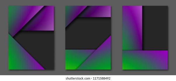 Set of abstract futuristic backgrounds with layers overlap. Applicable for Covers, Placards, Posters, Booklets, Blanks, Cards, Flyers and Banner Designs. A4, vector EPS10.