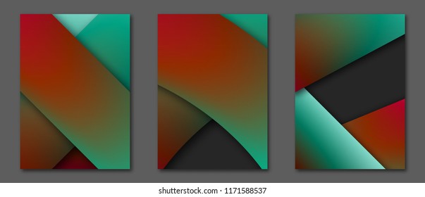 Set of abstract futuristic backgrounds with layers overlap. Applicable for Covers, Placards, Posters, Booklets, Blanks, Cards, Flyers and Banner Designs. A4, vector EPS10.