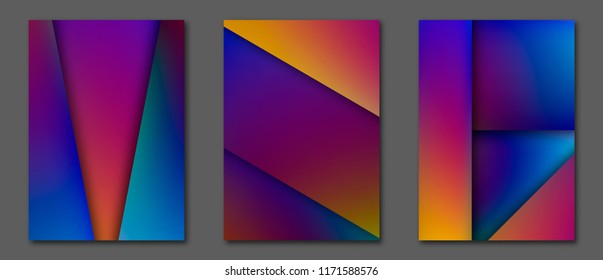Set of abstract futuristic backgrounds with layers overlap. Applicable for Covers, Placards, Posters, Booklets, Blanks, Cards, Flyers and Banner Designs. A4, vector EPS10.