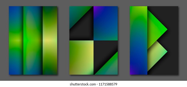 Set of abstract futuristic backgrounds with layers overlap. Applicable for Covers, Placards, Posters, Booklets, Blanks, Cards, Flyers and Banner Designs. A4, vector EPS10.