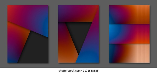 Set of abstract futuristic backgrounds with layers overlap. Applicable for Covers, Placards, Posters, Booklets, Blanks, Cards, Flyers and Banner Designs. A4, vector EPS10.