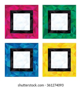 Set of abstract futuristic frames. Colorful low poly backgrounds. Geometric design polygonal templates.