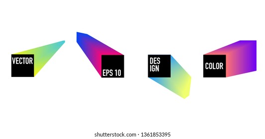 Set of abstract futuristic frames. Gradient abstract elements with 3d shapes. Vector 10.