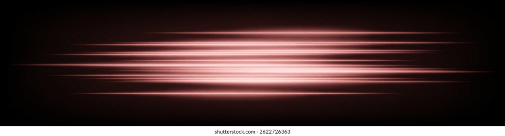 Set of abstract futuristic horizontal orange neon speed lines glowing dynamically on dark background. Ideal for digital effects, tech projects, UI design. EPS vector illustration.