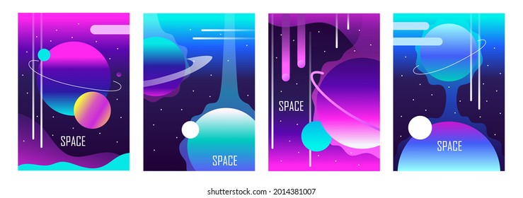 Set of abstract futuristic space backgrounds. Template for banner, poster, flyer, brochure, cover, card. Gradient, planets and stars. Modern design. Vector illustration. EPS 10