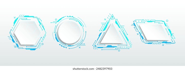 Conjunto de tecnología futurista abstracto blanco 3D Anuncio.Sci-fi cuadros de texto, marcos.Vector ilustración de stock.