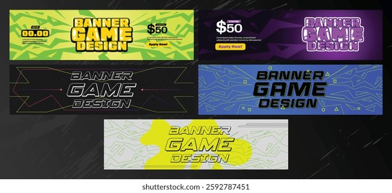 Set abstract game trendy banner background with space text and modern design. Vector Editable file