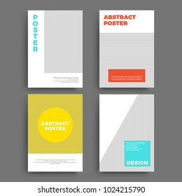Set of abstract geometric 80's posters with simple shapes and retro colors. 