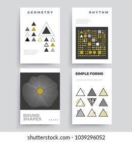 Set of abstract geometric 80's posters with simple shapes and retro colors  