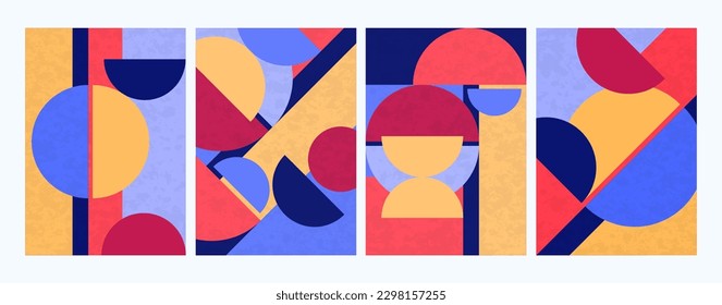 Set. Abstract geometric background. Bright multi-colored composition of semicircles. Vector illustration.