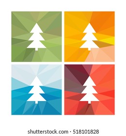 Set of abstract geometric background with Christmas tree. Template. Polygonal graphics (green, red, blue, yellow)