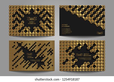 Set of abstract geometric background with golden circles, abstract mechanical elements