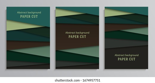 Set abstract geometric background in paper cut style. Straight lines. Design for brochures, posters, flyers, advertising. Place for text. Vector.