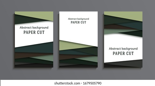 Set abstract geometric background in paper cut style. Straight lines. Design for brochures, posters, flyers, advertising. Place for text. Vector.