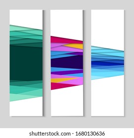 Set of abstract geometric background in paper cut style. Straight lines. Vertical banners. Design for brochures, posters, flyers, advertising. Place for text. Vector.