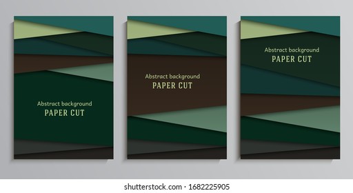 Set abstract geometric background in paper cut style. Straight lines. Design for brochures, posters, flyers, advertising. Place for text. Vector.