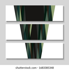 Conjunto de fondo geométrico abstracto en estilo de corte de papel. Líneas rectas. Banners horizontales. Diseño para folletos, carteles, volantes, publicidad. Colocar texto. Vector.