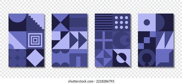 Set of abstract geometric background in trendy 2022 very peri color. Trendy lavender violet background. Beautiful background suitable for cover, poster, brochure. Vector illustration
