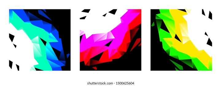 Set of abstract geometric backgrounds -blue, red and yellow colors. Vector illustration
