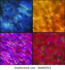 Set of abstract geometric backgrounds consisting of overlapping square elements of various sizes. Vector illustration.