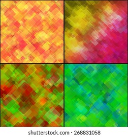 Set of abstract geometric backgrounds  consisting of overlapping square elements. Vector illustration.