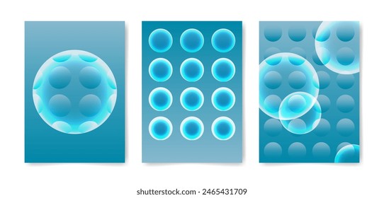Set of abstract geometric backgrounds for design. Vector illustration. White and blue colors. Gradient effect.