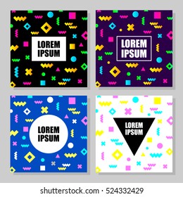 Set of abstract geometric backgrounds. Fashion 80-90s. Good for covers, placards, posters, flyers and banner designs. Vector illustration.