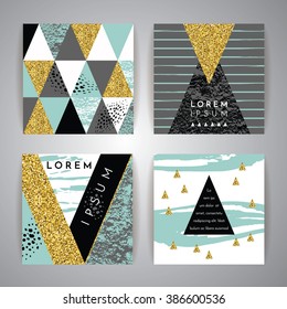 Set of abstract geometric backgrounds. Hand drawn vintage texture and geometric elements. Modern and stylish abstract design poster, cover, card design. Vector templates.
