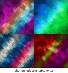 Set of abstract geometric backgrounds. Overlapping square elements. Vector illustration.