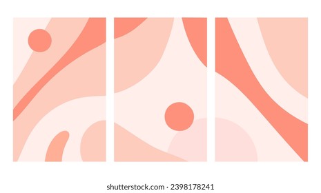 Set of abstract geometric backgrounds in peach fuzz color, delicate pastel colors, trend palette, suitable for postcards, posters, text substrate and price sheets.