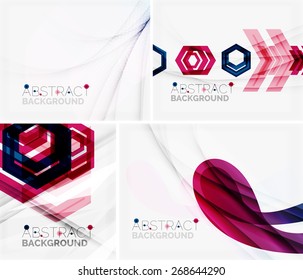 Set of abstract geometric backgrounds. Waves, triangles, lines. Vector universal templates