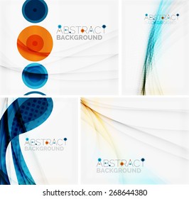 Set of abstract geometric backgrounds. Waves, triangles, lines. Vector universal templates