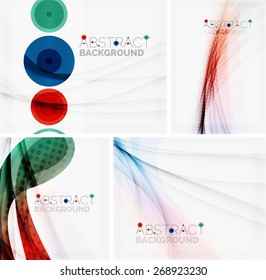 Set of abstract geometric backgrounds. Waves, triangles, lines. Vector universal templates